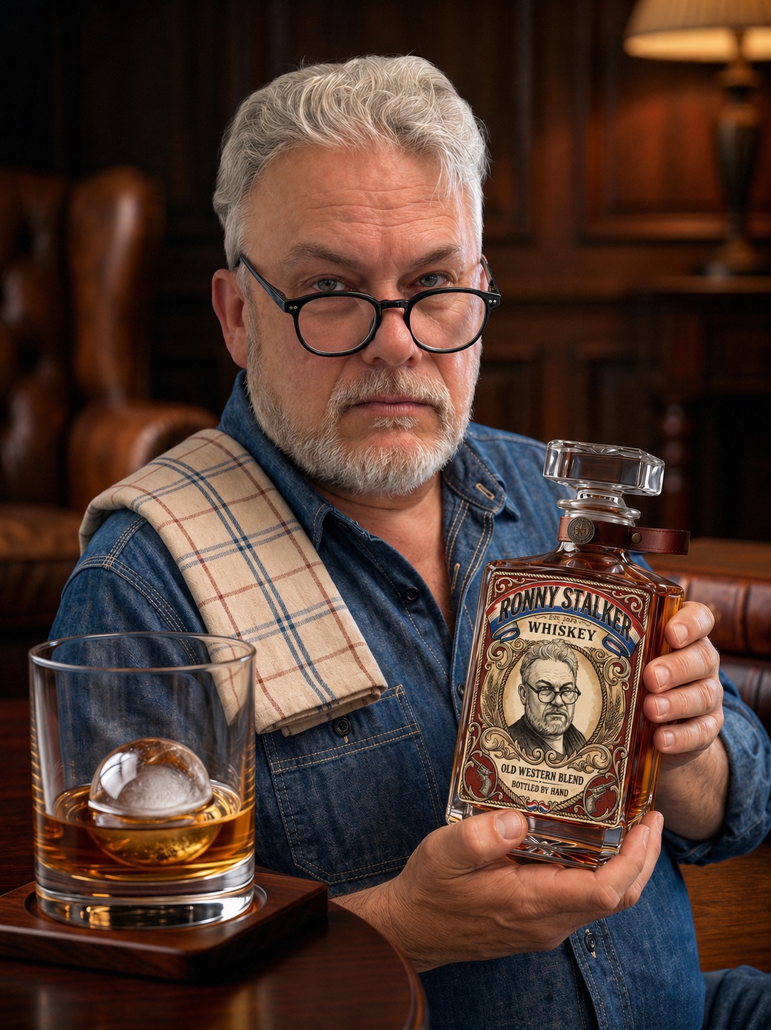 Ronald, ook wel Ronnie Stalker, laat zijn eigen whiskey zien